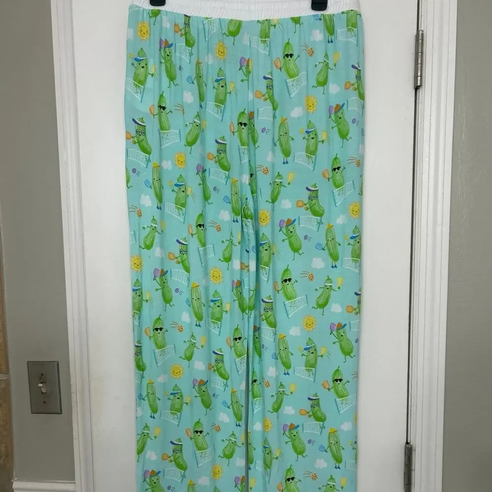Little Sleepies Bamboo Pajama Pants Pickles Playing Pickleball Novelty NWT L - Picture 8 of 13